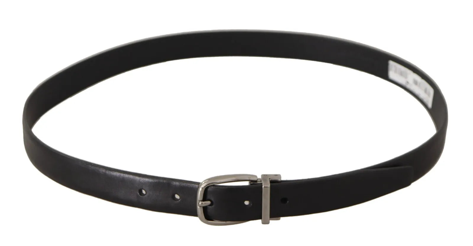 Dolce & Gabbana Black Classic Leather Silver Tone Metal Buckle Belt - KALAJ