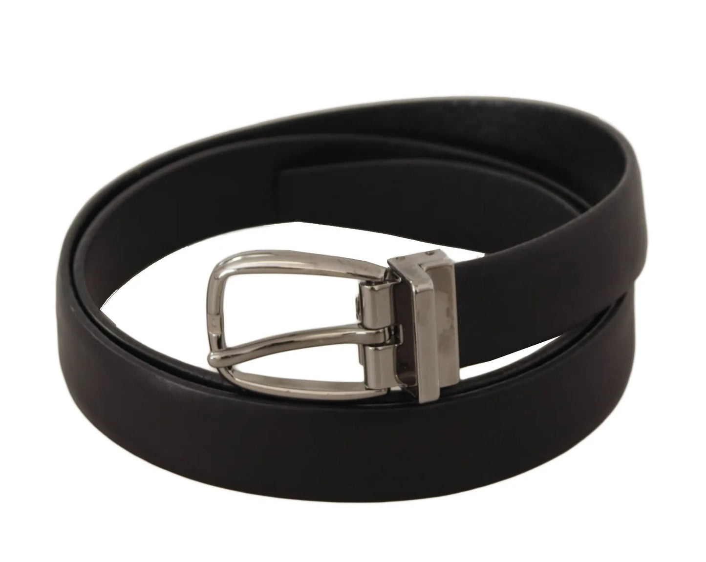 Dolce & Gabbana Black Classic Leather Silver Tone Metal Buckle Belt - KALAJ