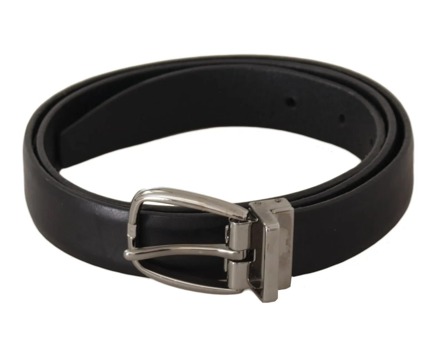 Dolce & Gabbana Black Classic Leather Silver Tone Metal Buckle Belt - KALAJ