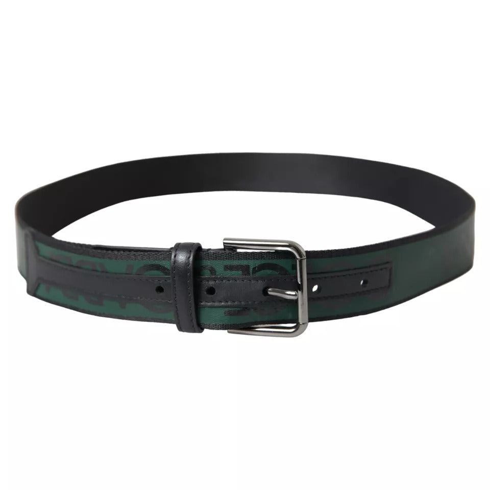 Dolce & Gabbana Black Green Leather Silver Metal Buckle Belt - KALAJ