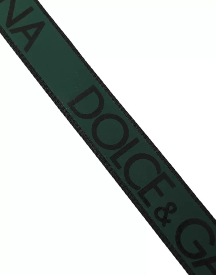 Dolce & Gabbana Black Green Leather Silver Metal Buckle Belt - KALAJ