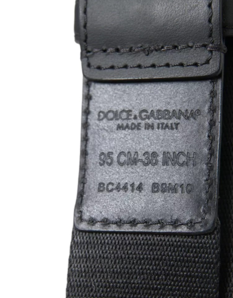 Dolce & Gabbana Black Green Logo Silver Metal Buckle Belt - KALAJ