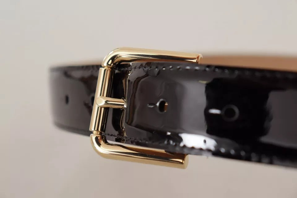 Dolce & Gabbana Black Leather Gold Metal Logo Engraved Buckle Belt - KALAJ