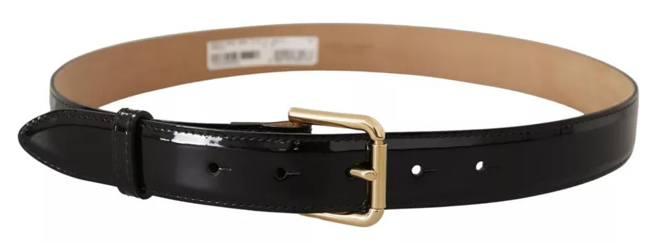 Dolce & Gabbana Black Leather Gold Metal Logo Engraved Buckle Belt - KALAJ