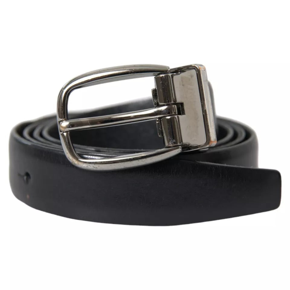 Dolce & Gabbana Black Leather Silver Metal Buckle Men Belt - KALAJ