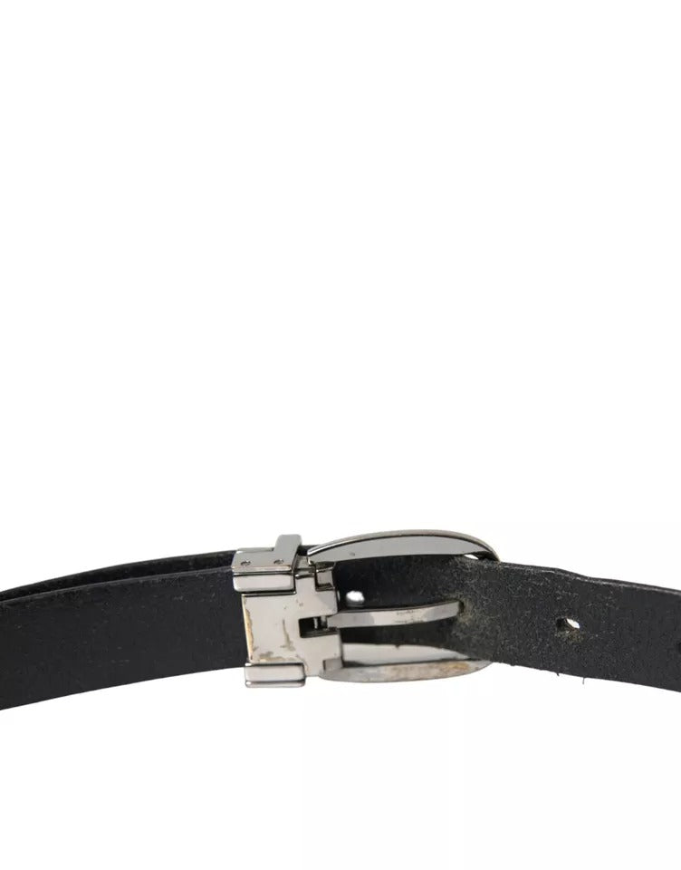 Dolce & Gabbana Black Leather Silver Metal Buckle Men Belt - KALAJ