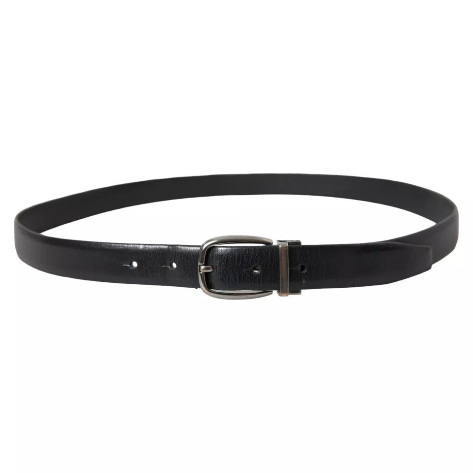 Dolce & Gabbana Black Leather Silver Metal Buckle Men Belt - KALAJ