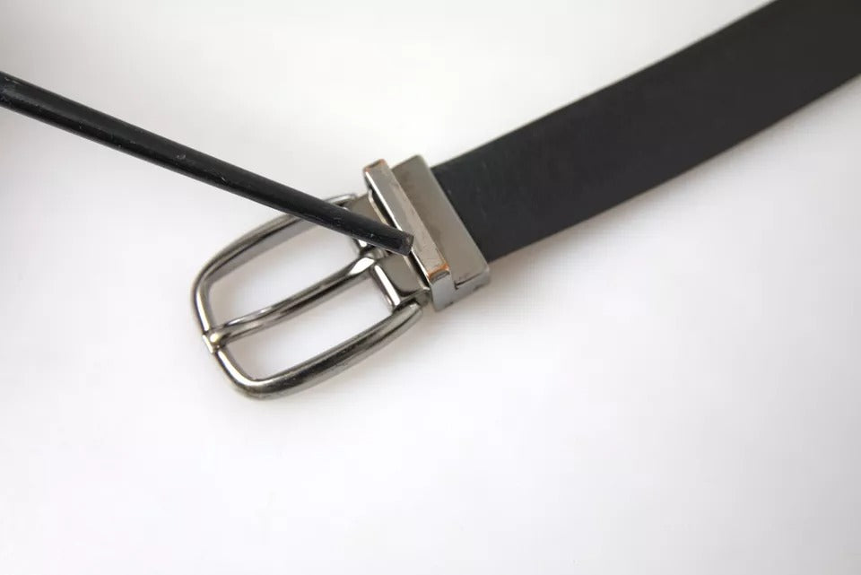 Dolce & Gabbana Black Leather Silver Metal Buckle Men Belt - KALAJ