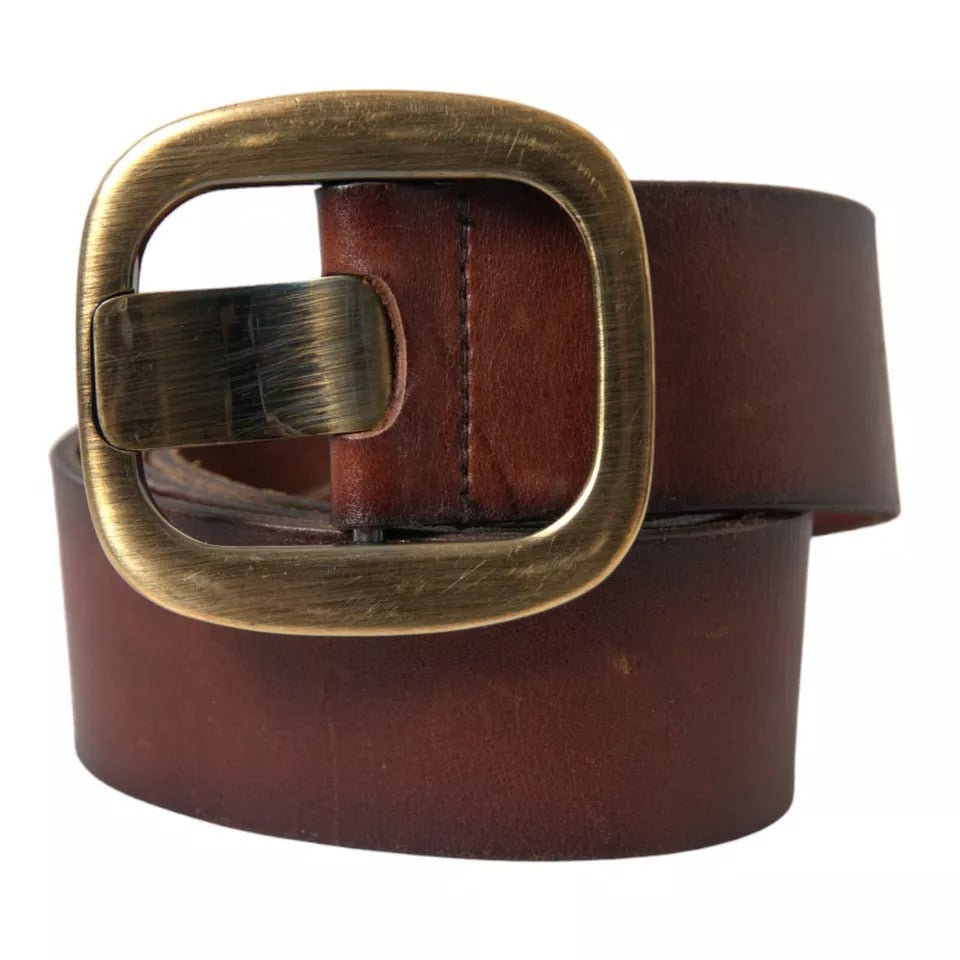 Dolce & Gabbana Brown Leather Gold Metal Buckle Women Belt - KALAJ