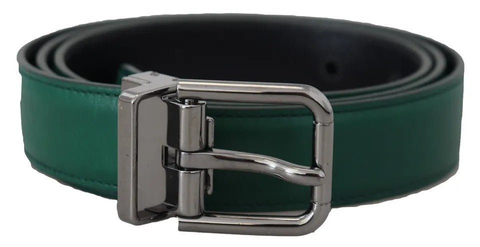 Dolce & Gabbana Green Calf Leather Silver Tone Metal Buckle Belt - KALAJ