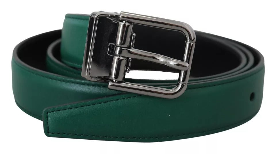 Dolce & Gabbana Green Calf Leather Silver Tone Metal Buckle Belt - KALAJ