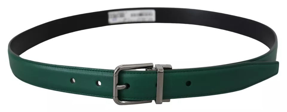 Dolce & Gabbana Green Calf Leather Silver Tone Metal Buckle Belt - KALAJ