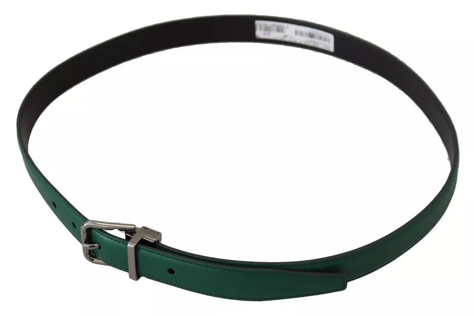 Dolce & Gabbana Green Calf Leather Silver Tone Metal Buckle Belt - KALAJ