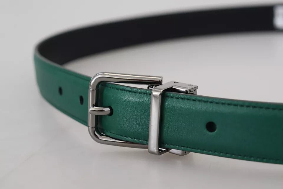 Dolce & Gabbana Green Calf Leather Silver Tone Metal Buckle Belt - KALAJ