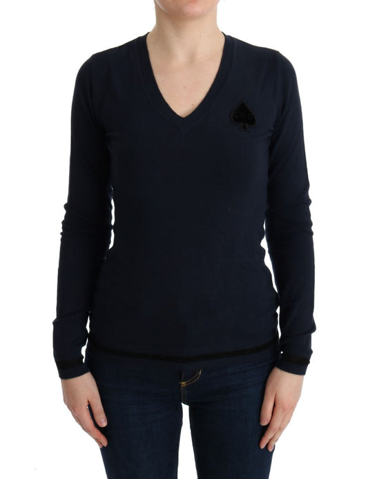 Costume National Elegant Blue V-Neck Sweater