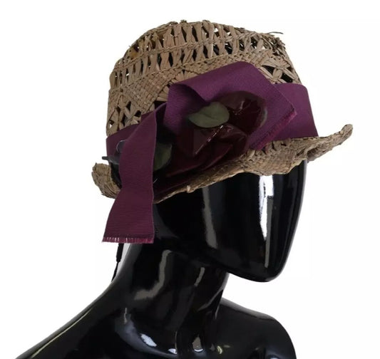 Dolce & Gabbana Brown Ribbon Floral Embellished Straw Hat - KALAJ