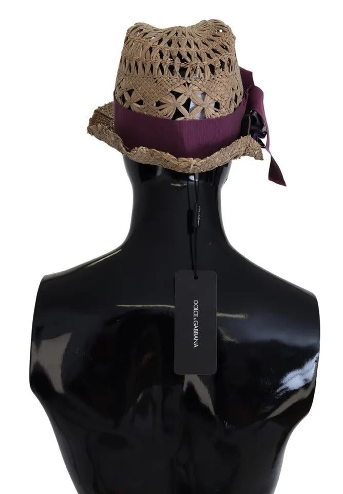 Dolce & Gabbana Brown Ribbon Floral Embellished Straw Hat - KALAJ