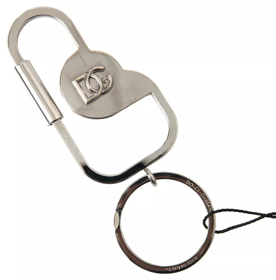 Dolce & Gabbana Silver Tone Brass Metal DG Logo Engraved Keyring Keychain - KALAJ