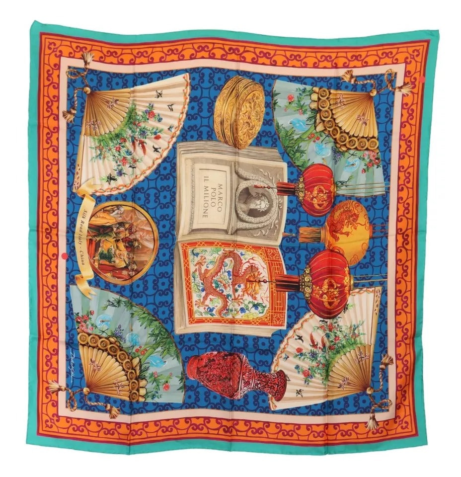 Dolce & Gabbana Multicolor Fans Dragon Nylon Shawl Wrap Scarf - KALAJ