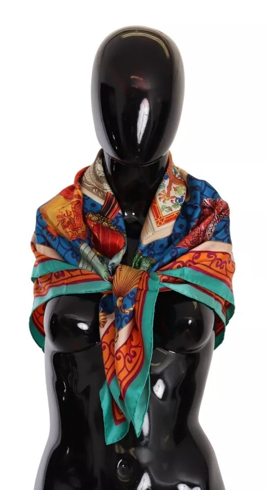 Dolce & Gabbana Multicolor Fans Dragon Nylon Shawl Wrap Scarf - KALAJ