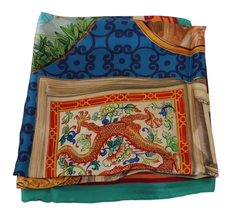 Dolce & Gabbana Multicolor Fans Dragon Nylon Shawl Wrap Scarf - KALAJ