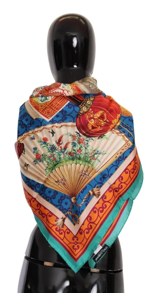 Dolce & Gabbana Multicolor Fans Dragon Nylon Shawl Wrap Scarf - KALAJ