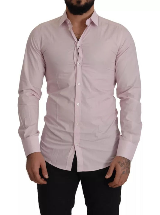 Dolce & Gabbana Light Pink Cotton Dress Formal Men GOLD Shirt