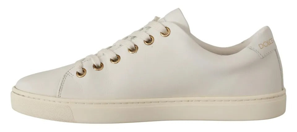 Dolce & Gabbana White Leather Gold Red Heart Sneakers Shoes