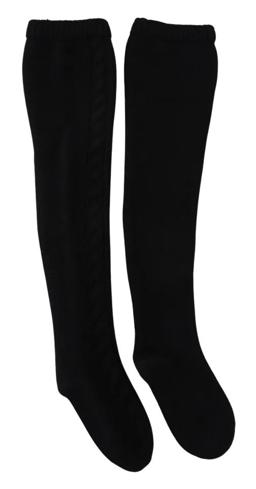 Dolce & Gabbana Black Wool Knit Calf Long Women Accessory Socks - KALAJ