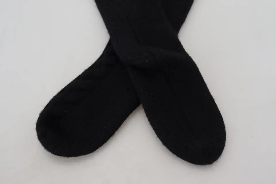 Dolce & Gabbana Black Wool Knit Calf Long Women Accessory Socks - KALAJ