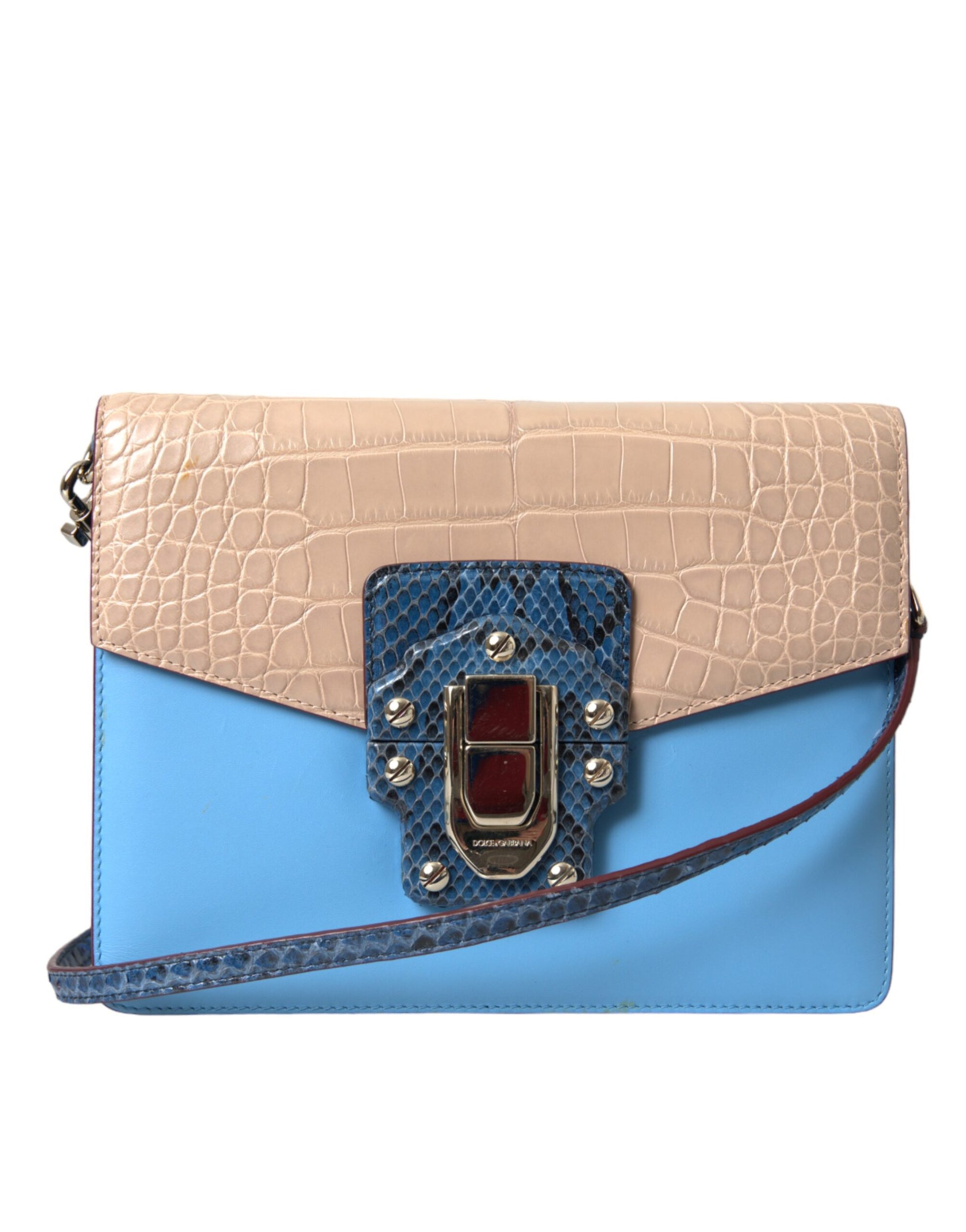 Dolce & Gabbana Blue Beige Exotic Leather LUCIA Crossbody Purse Bag - KALAJ