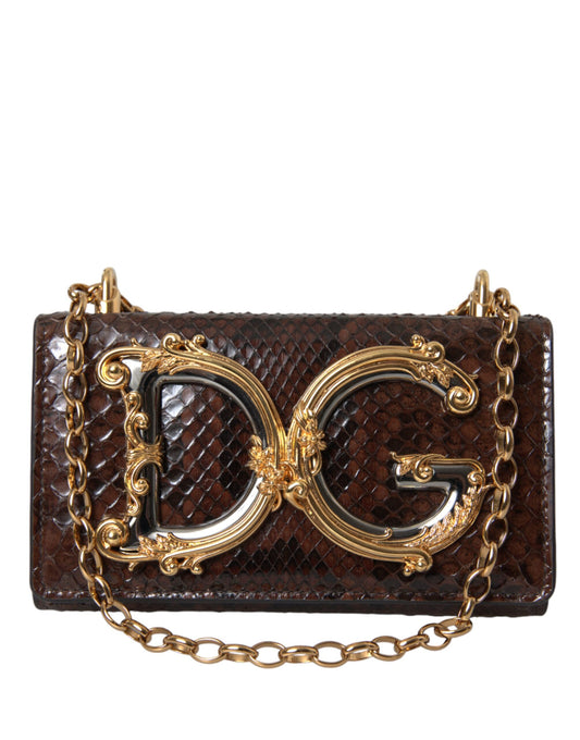 Dolce & Gabbana Brown Python Leather DG Girls Crossbody Phone Bag - KALAJ