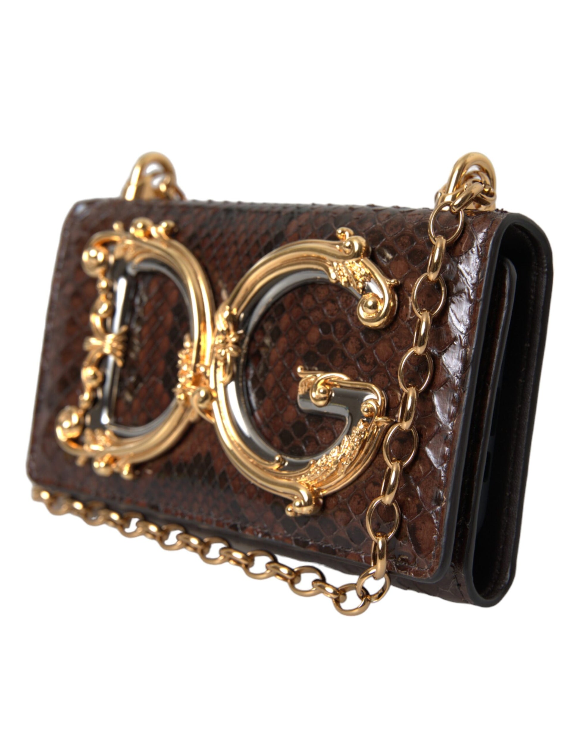 Dolce & Gabbana Brown Python Leather DG Girls Crossbody Phone Bag - KALAJ