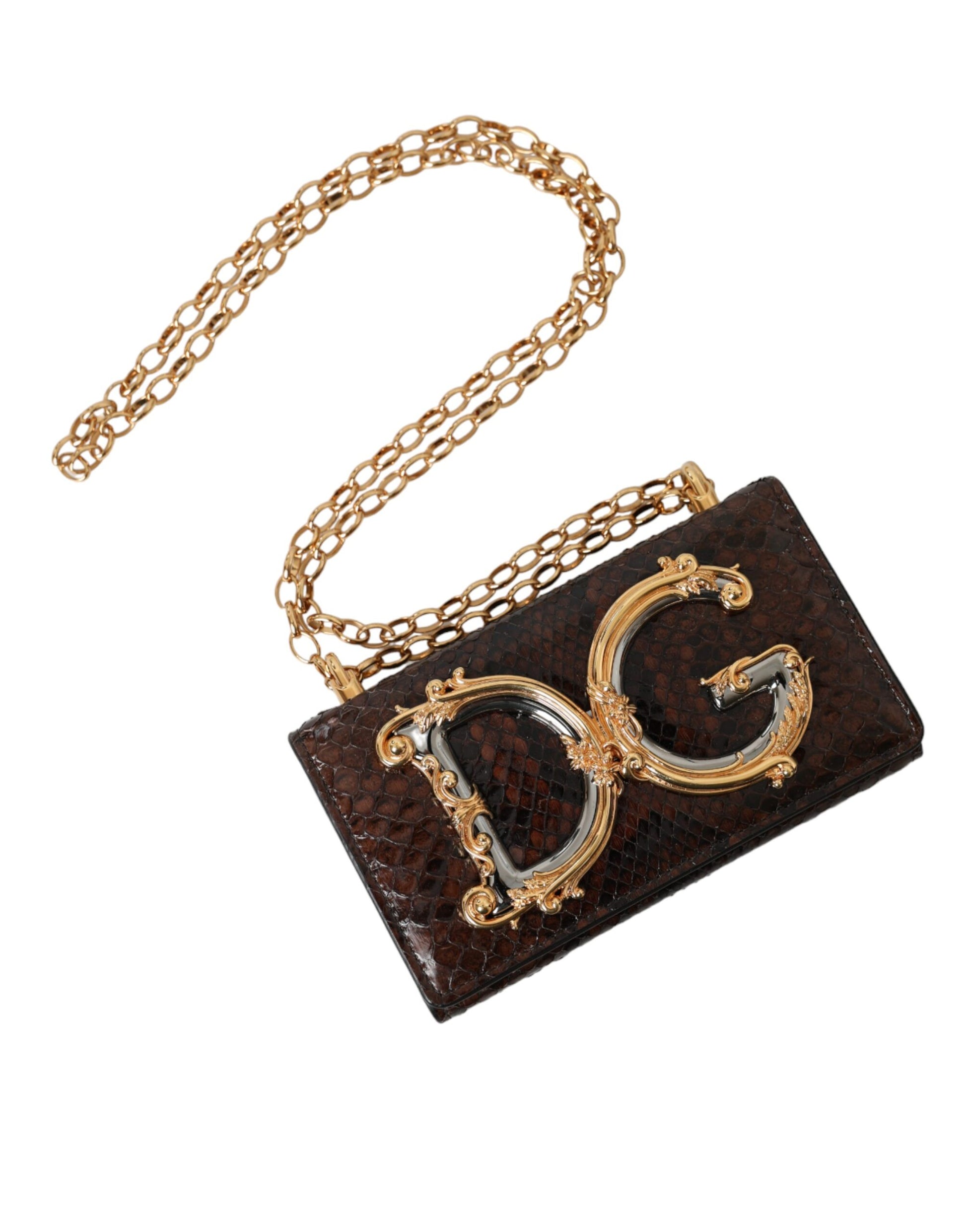 Dolce & Gabbana Brown Python Leather DG Girls Crossbody Phone Bag - KALAJ