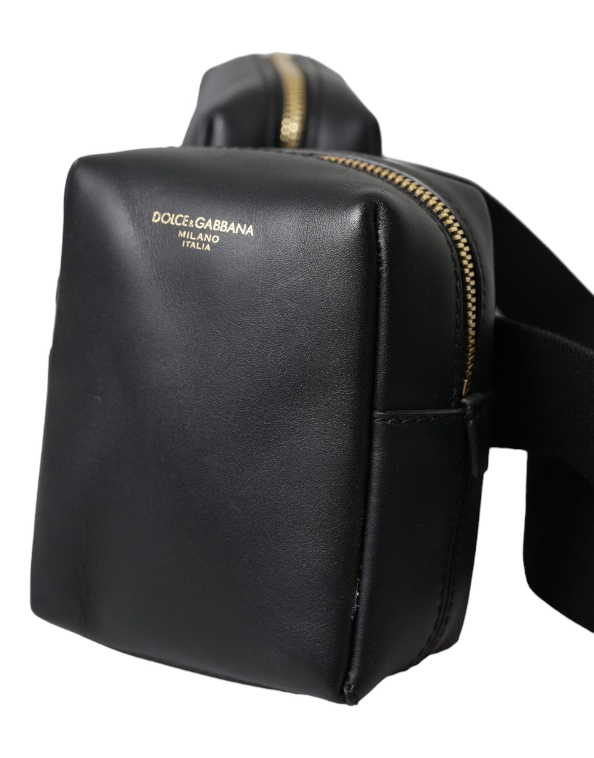 Dolce & Gabbana Black Calfskin Leather Double Waist Belt Fanny Pack Bag - KALAJ