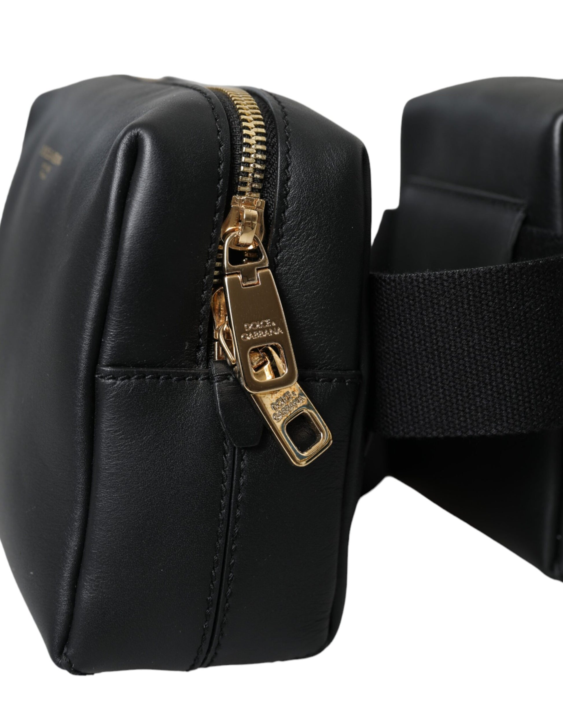 Dolce & Gabbana Black Calfskin Leather Double Waist Belt Fanny Pack Bag - KALAJ