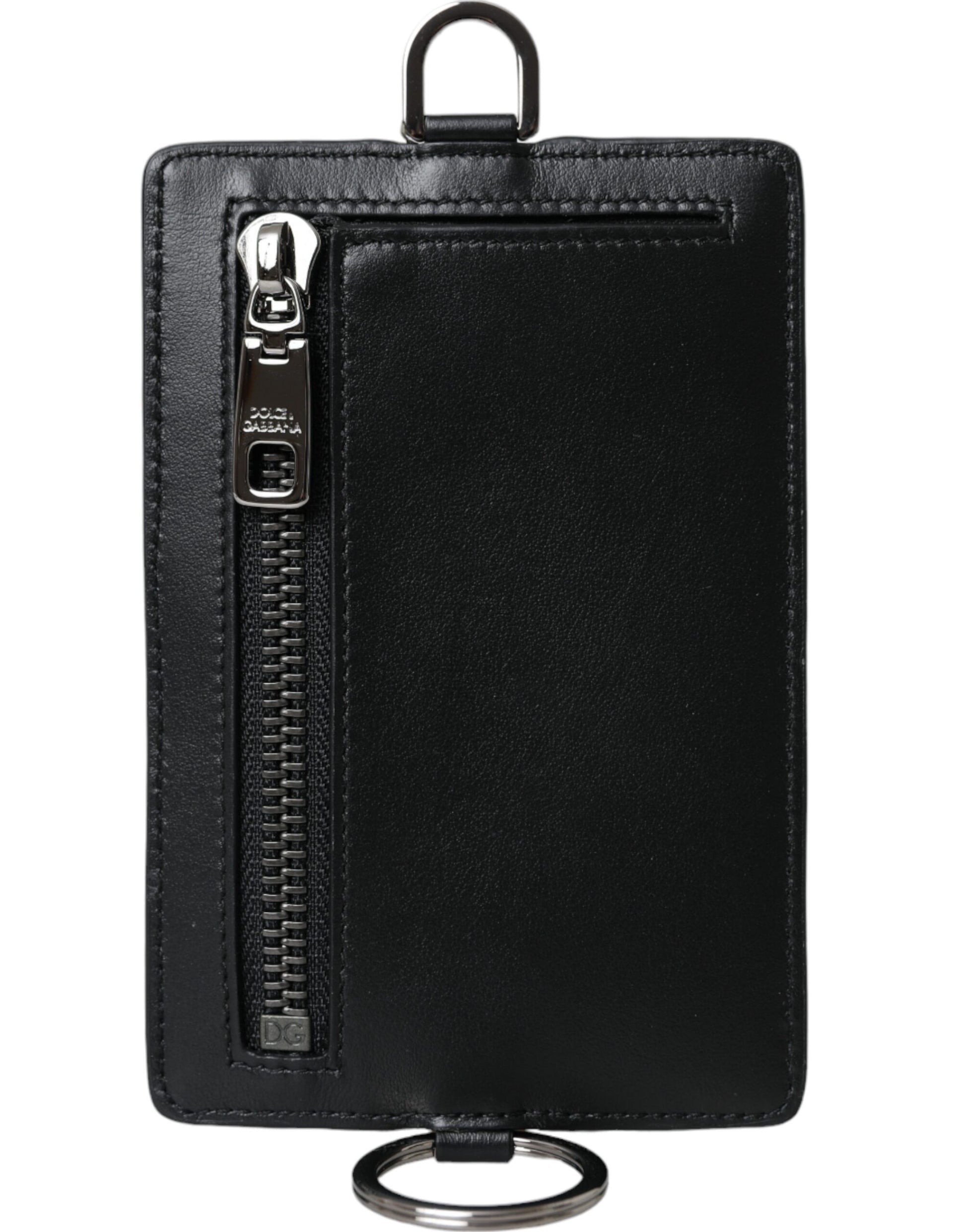 Dolce & Gabbana Black Calf Leather Lanyard Logo Card Holder Men Wallet - KALAJ