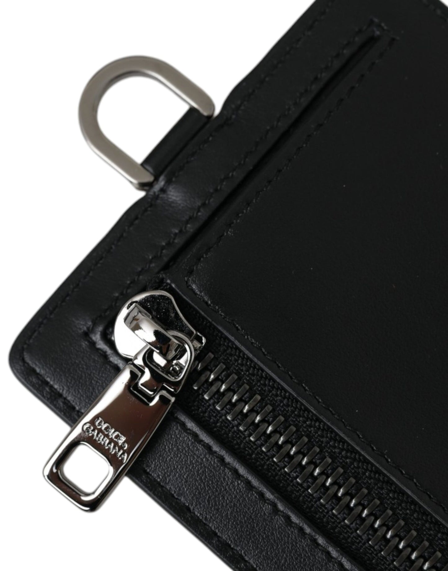 Dolce & Gabbana Black Calf Leather Lanyard Logo Card Holder Men Wallet - KALAJ