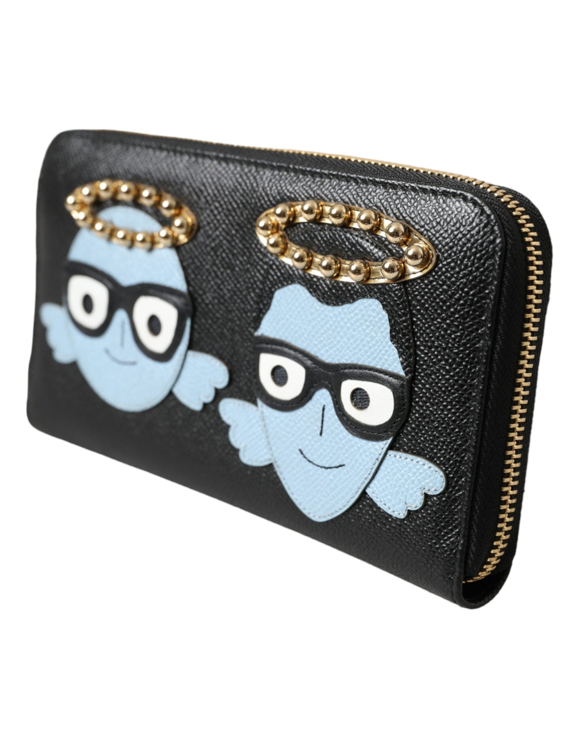 Dolce & Gabbana Black Blue Leather #DGFAMILY Zipper Continental Men Wallet - KALAJ