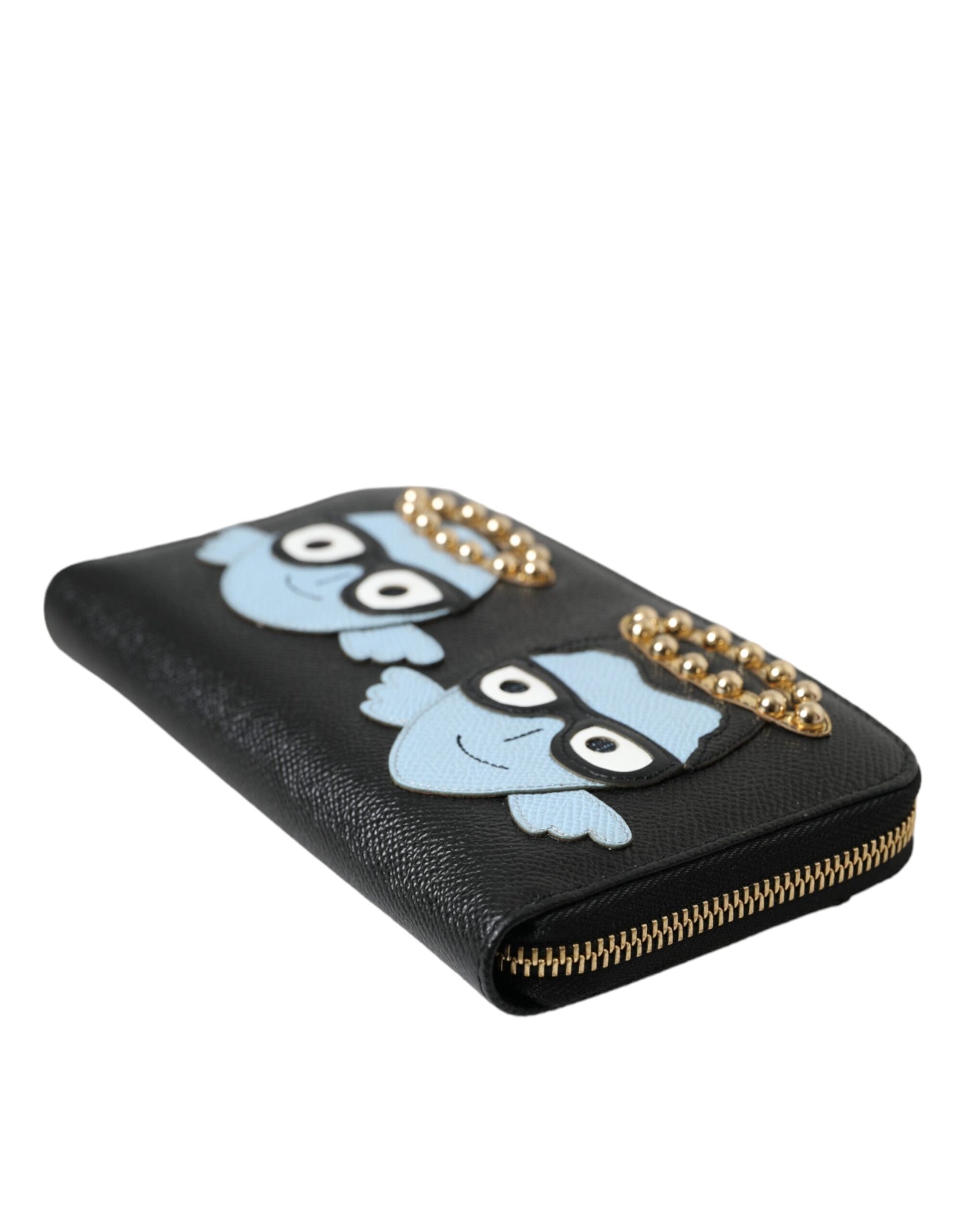 Dolce & Gabbana Black Blue Leather #DGFAMILY Zipper Continental Men Wallet - KALAJ