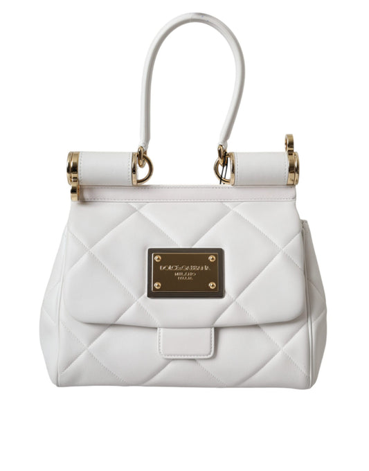 Dolce & Gabbana White Calf Leather 90's SICILY Shoulder Satchel Bag - KALAJ