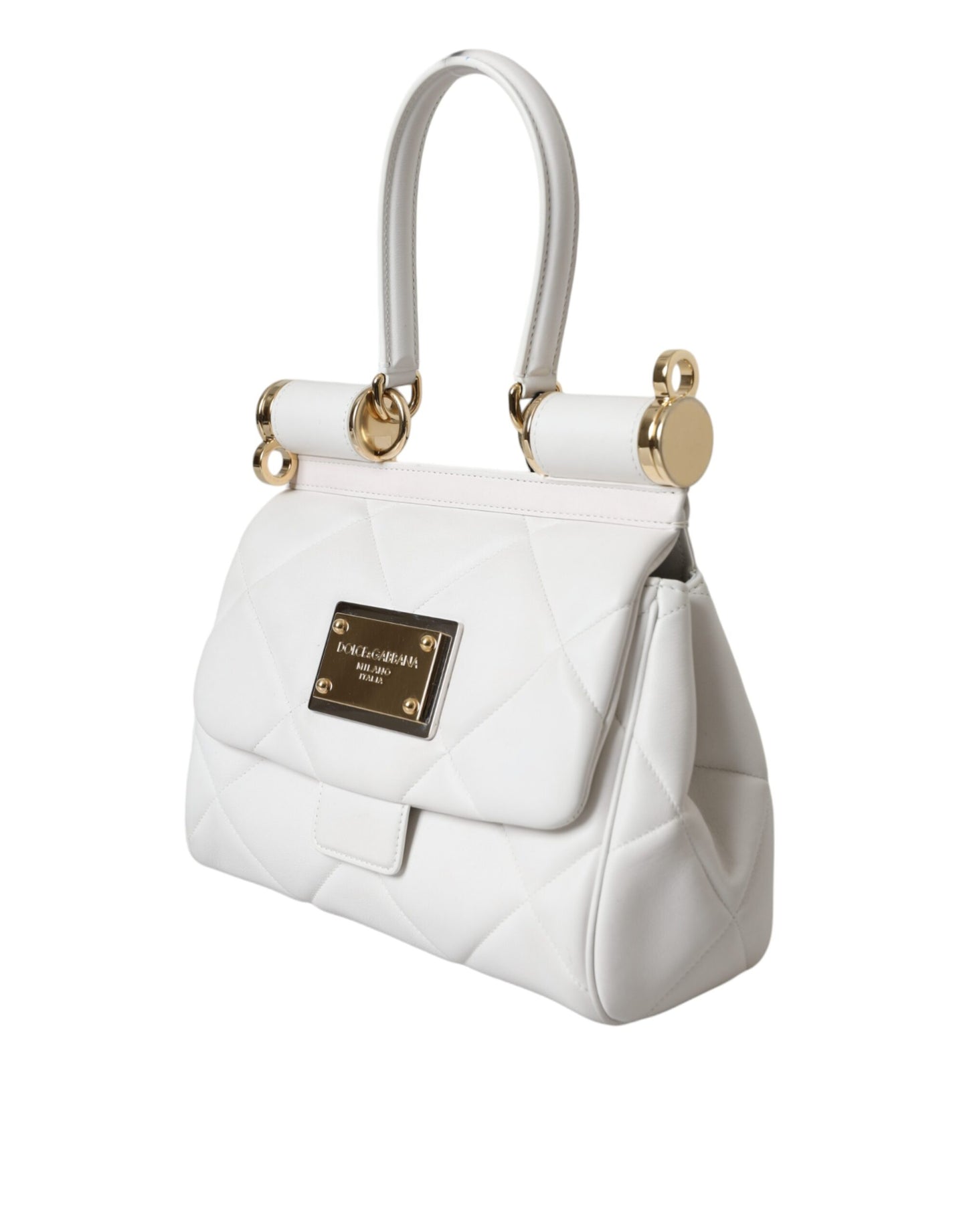 Dolce & Gabbana White Calf Leather 90's SICILY Shoulder Satchel Bag - KALAJ