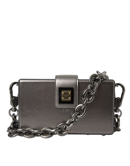 Dolce & Gabbana Metallic Gray Calfskin Leather DG BOX Shoulder Bag - KALAJ