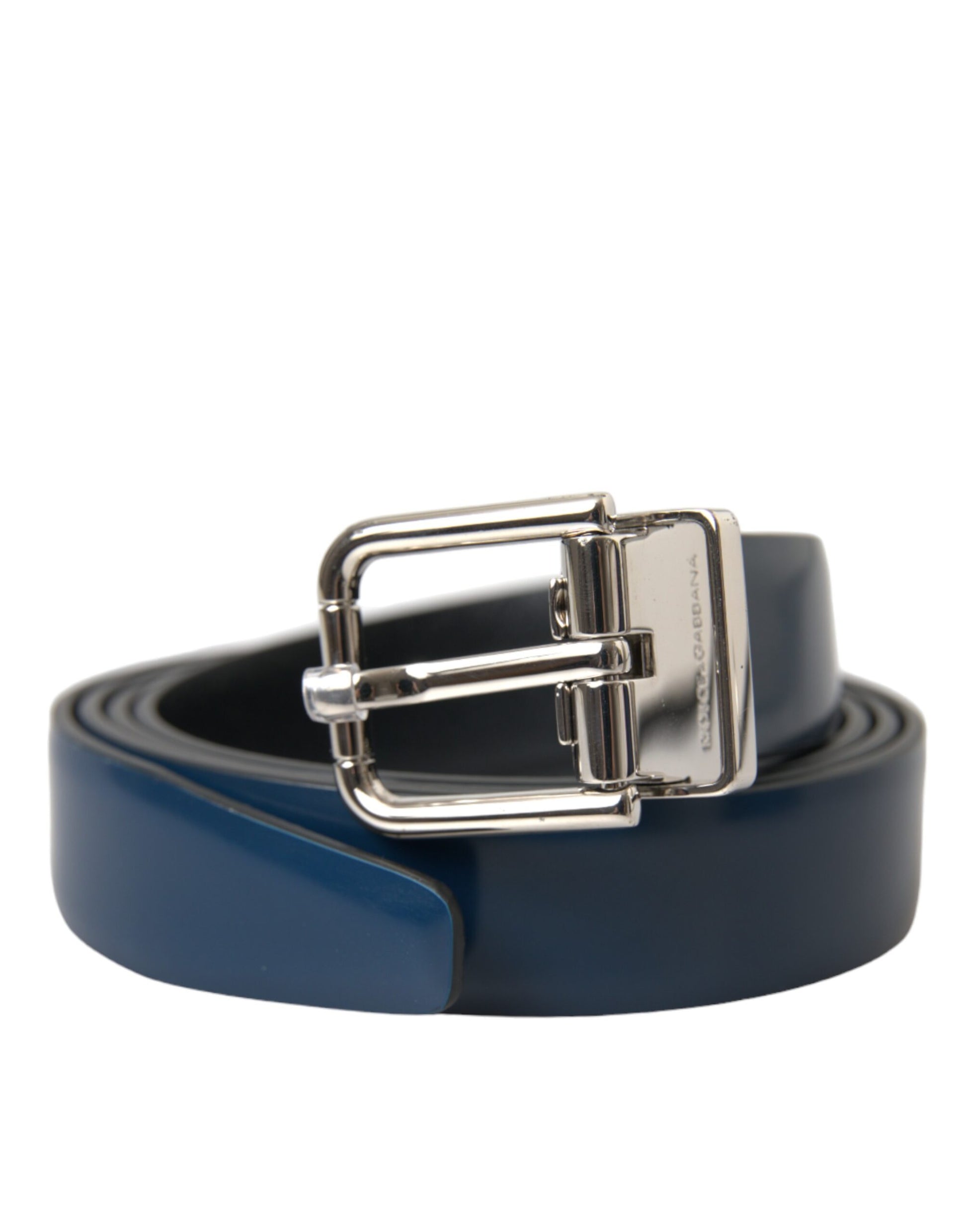 Dolce & Gabbana Blue Calf Leather Silver Metal Buckle Belt Men - KALAJ