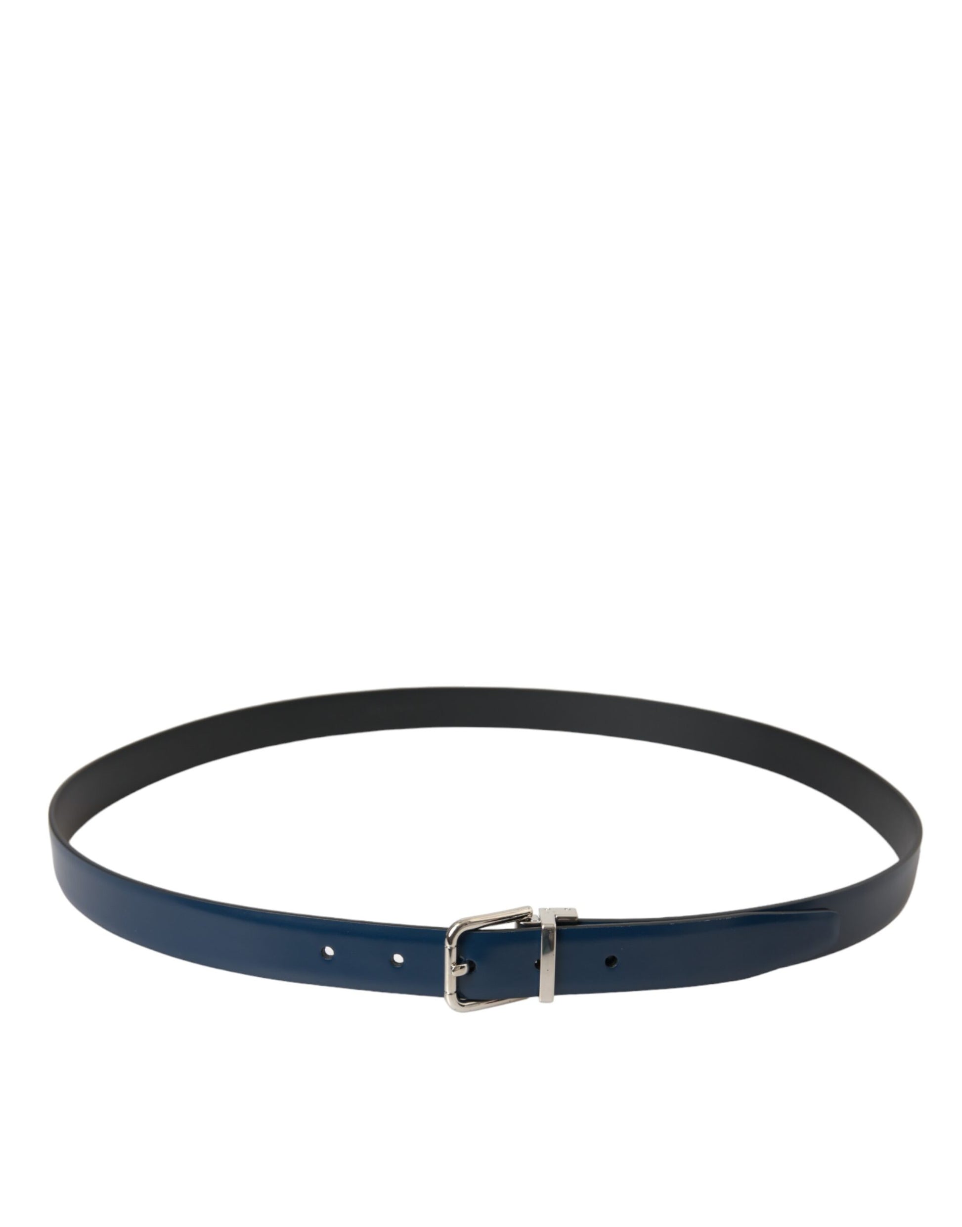 Dolce & Gabbana Blue Calf Leather Silver Metal Buckle Belt Men - KALAJ