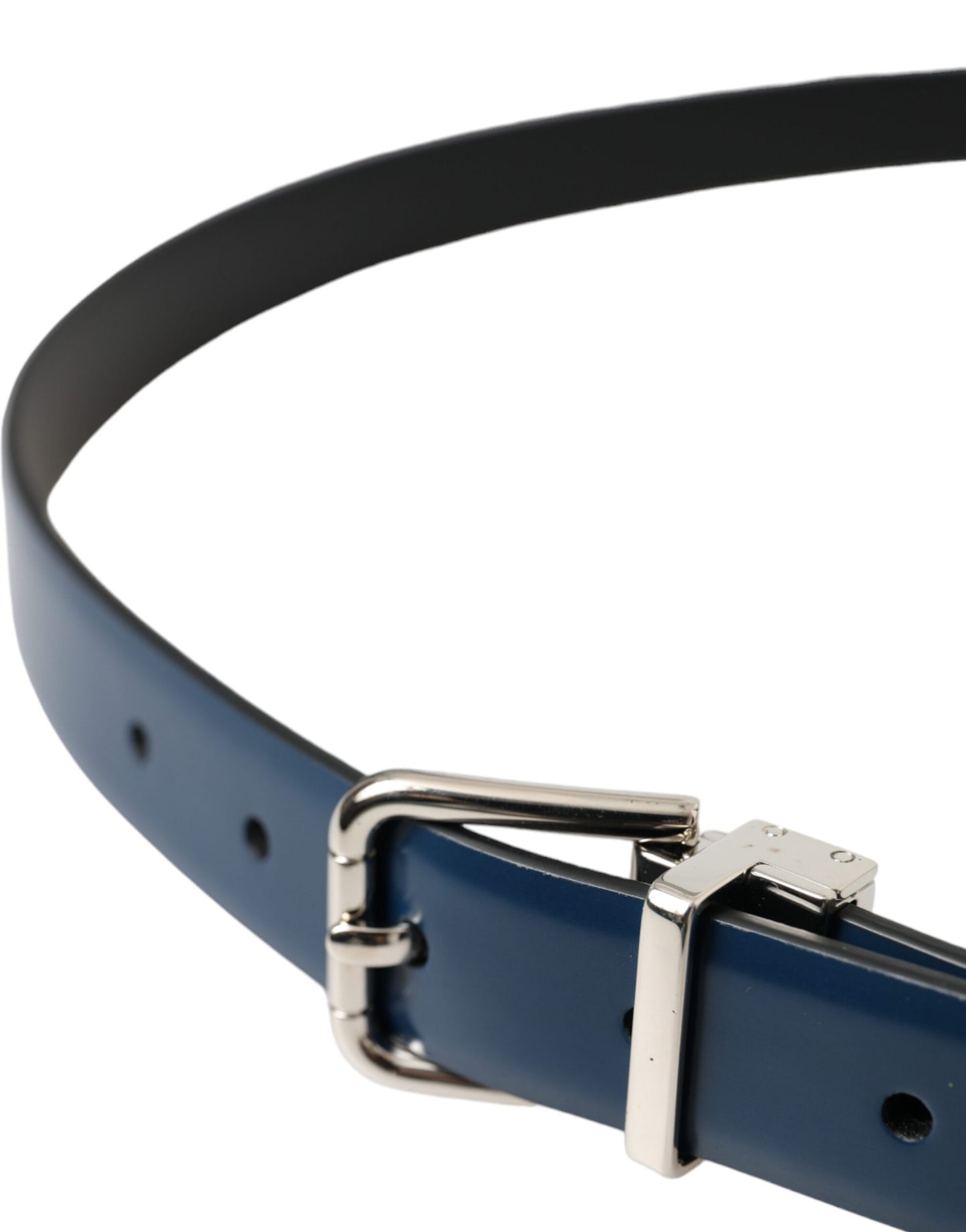 Dolce & Gabbana Blue Calf Leather Silver Metal Buckle Belt Men - KALAJ