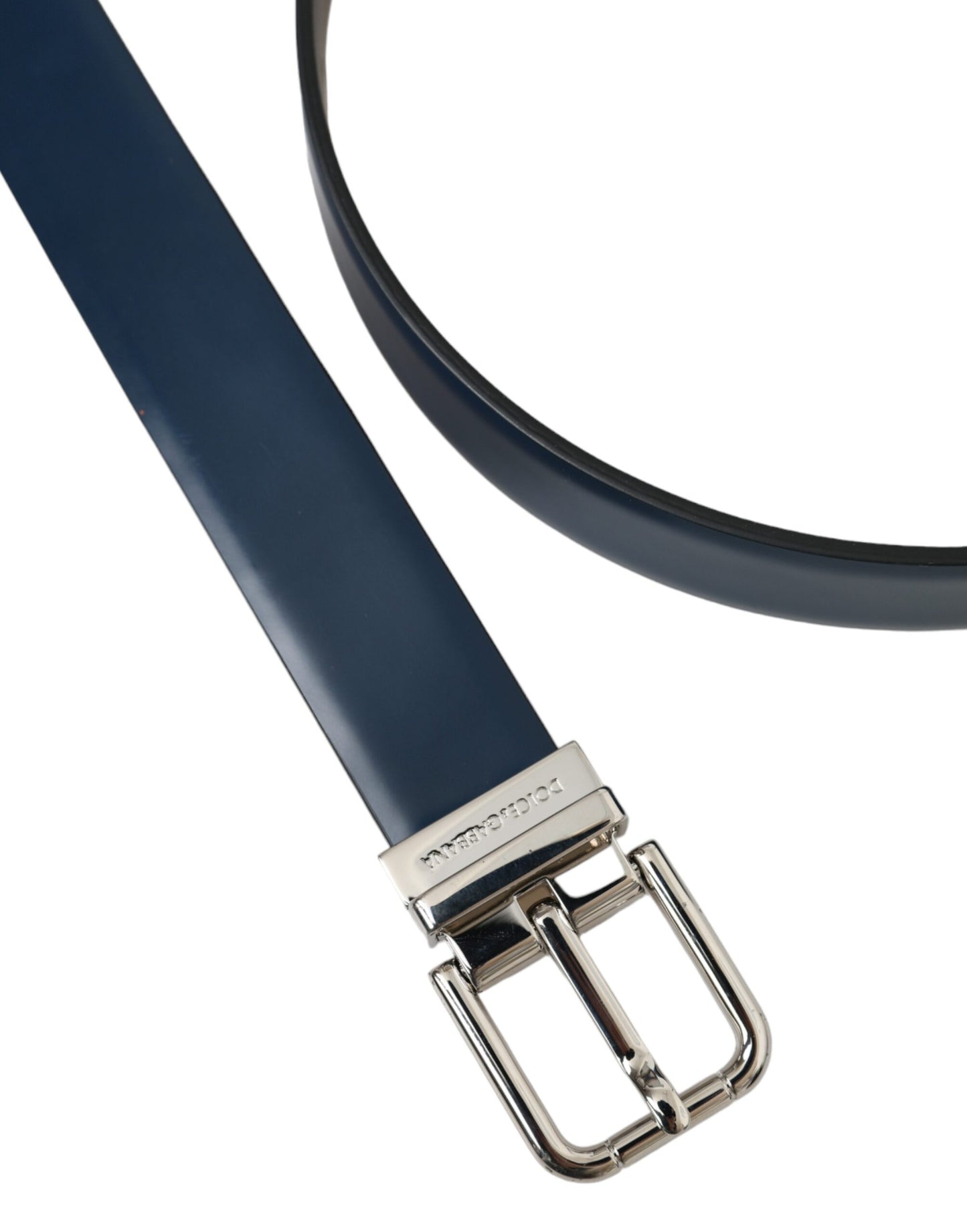 Dolce & Gabbana Blue Calf Leather Silver Metal Buckle Belt Men - KALAJ