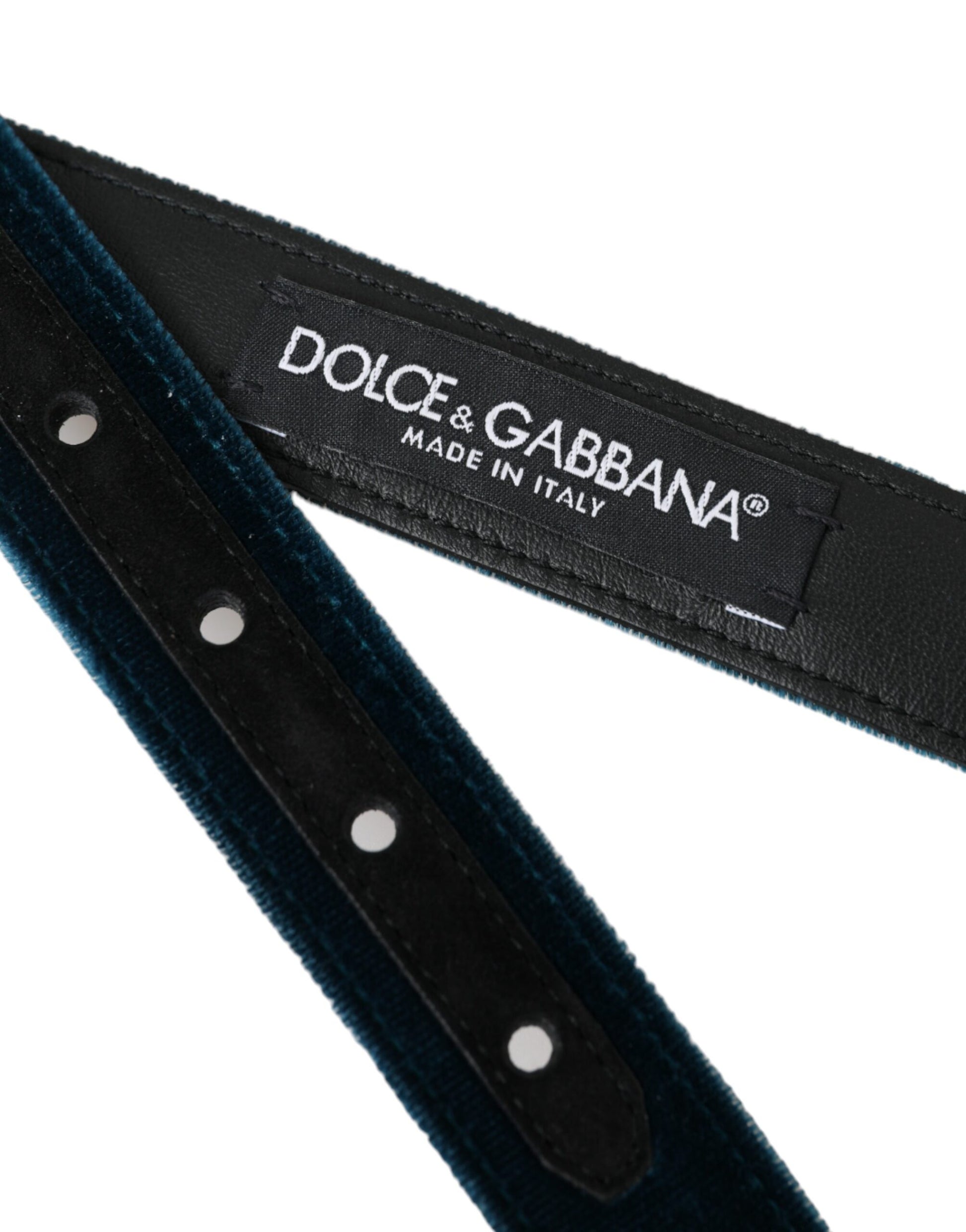 Dolce & Gabbana Blue Velvet Leather Silver Metal Buckle Belt - KALAJ