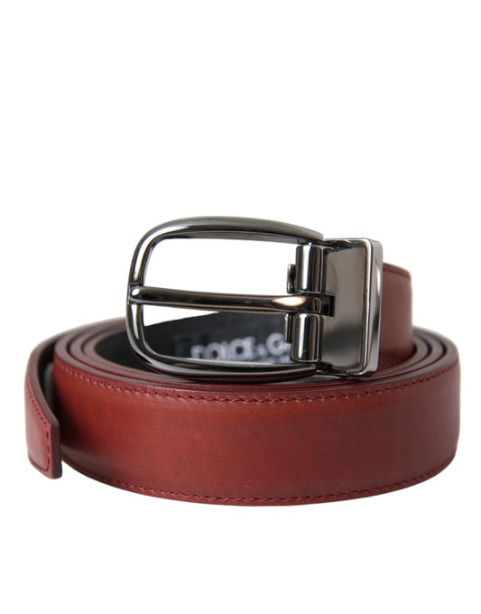 Dolce & Gabbana Brown Leather Silver Metal Buckle Belt Men - KALAJ