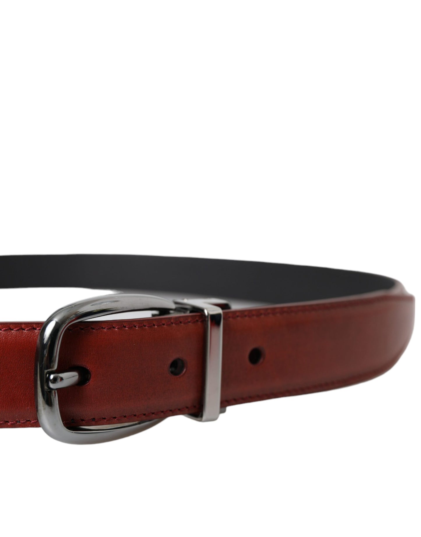 Dolce & Gabbana Brown Leather Silver Metal Buckle Belt Men - KALAJ